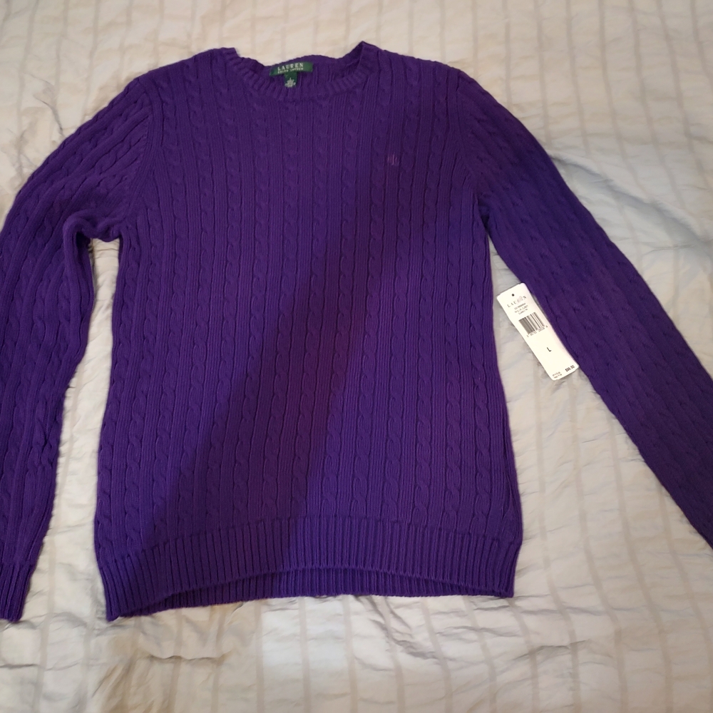 Lauren Ralph Lauren Deep Purple Cable Knit Sweater